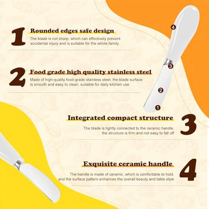 Butter Spreader Knife Set, 2-Pack Stainless Steel Cheese and Butter Knives with Ceramic Handle, Dishwasher Safe, for Soft & Hard Cheese, Jam, Cold Butter (white) - color: white