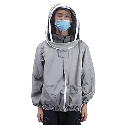 Yosoo Beekeeping Protective Veil Jacket with Double Zippers Hat Veil Breathable Polyester Cotton Bee Suit for Beekeeping Accessory (Grey) - color: Grey