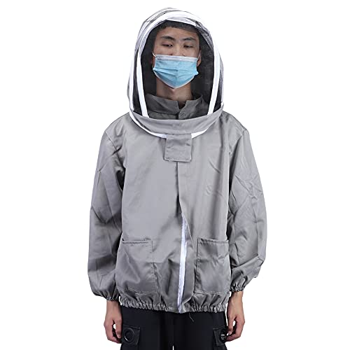 Yosoo Beekeeping Protective Veil Jacket with Double Zippers Hat Veil Breathable Polyester Cotton Bee Suit for Beekeeping Accessory (Grey) - color: Grey