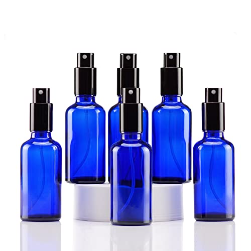 YIZHAO Blue Glass Spray Bottles 2oz, with Small Fine Mist Spray, Metal Cap, Refillable for Essential Oil,Travel,Cleaning,Perfume,Aromatherapy,Makeup – 6 Pcs - color: Blue, size: 50ml-6