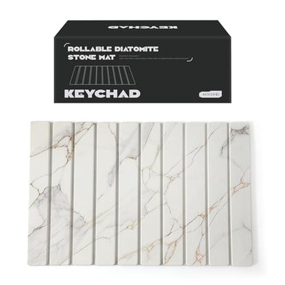 KEYCHAD Large Stone Drying Mat for Kitchen Counter - 23.4" x 15.4" Quick Drying Foldable Dish Drying Mat - Super Absorbent Diatomaceous Earth Mat - Stone Dish Drying Mat for Cups Bottles