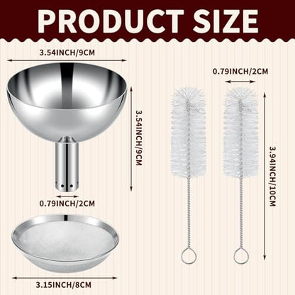 Potchen 4 Pcs Wine Aerator Shower Funnel with Mesh Sediment Strainer Stainless Steel Aerating Decanter Funnel with Filter Sieve and Brushes for Christmas Wine Lover Gift