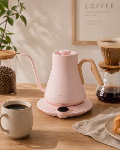 Cocinare Gooseneck Electric Kettle, ±1°F Precise Temperature Control, 1500W Fast Heating, Pour Over Coffee & Tea Kettle with Brew Timer & Keep Warm, Stainless Steel, 0.9L (Munch Pink) - color: Munch Pink