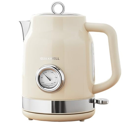 Retro Electric Kettle, 1.7L 304 Stainless Steel Tea Kettle with Temperature Gauge, 1500W Fast Boiling Water Boiler,Auto Shut-Off & Boil-Dry Protection, BPA-Free, Beige - color: Beige