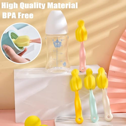 4PCS Baby Bottle Brush Set - Milk Bottle & Nipple Cleaner with 4 Detachable Portable Scrubber Brushes - color: 4 Yellow Brush+4 Nipple Brush
