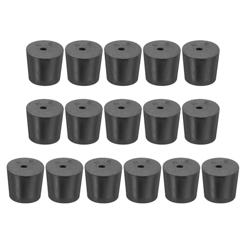 MECCANIXITY Rubber Tapered Plug 24mm to 28mm Solid Test Tubes Bungs Stopper with Hole Black for Lab Home 16 Pieces - size: 24mm-28mm