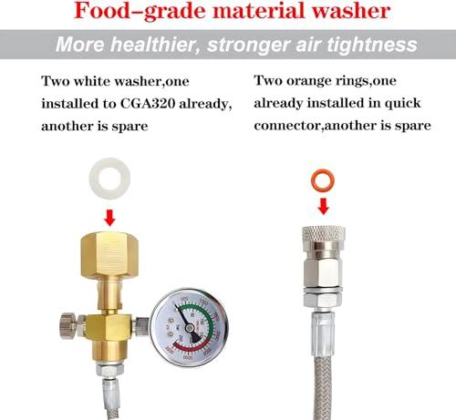 Upgraded Soda Machine Co2 Adapter Stainless Steel Hose with Larger Pressure Gauge, CGA320 Co2 Tank Direct Hose Adapter to Jet/One Touch/Fizzi/Aqua Fizz Soda Water Machine (60 inch)
