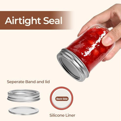 ComSaf 8 oz Mason Jars Bulk Set, 12 Pack Small Regular Mouth Jars with Lids | BPA-Free Materials, Half-Pint Portions, Small Jam, Jelly, Honey Sample, Spice Rack, DIY Candles, For Big Canning Project - size: 8oz*12 regular mough