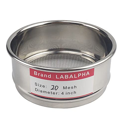 LABALPHA 20 Mesh Lab Sieves, Test Sieve #20 Mesh, 4'' Diameter, 304 Stainless Steel Wire Cloth (0.9mm) - size: 20 mesh (0.9mm)