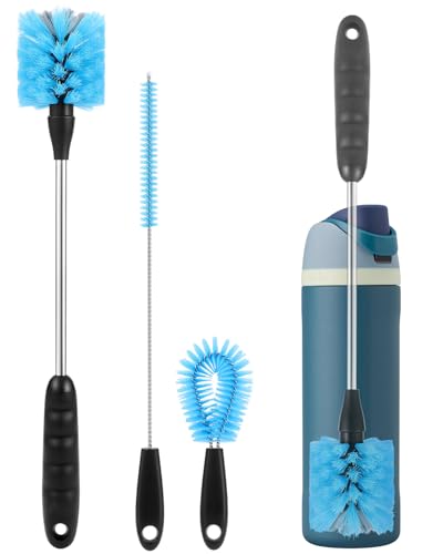 EasyAcc Water Bottle Cleaner Brush, 3 Pack 15 Inches Straw Brush Cleaner for Owala Stanley Hydroflask, Long Handle, with Straw Cleaner & Nipple Brush, for Coffee Mugs, Ice Tea Jars - color: Dark Blue