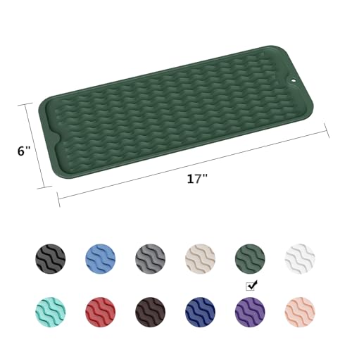 ZLR Small Dish Drying Mat (6" x 17" / 153 x 433mm) - Narrow Silicone Drainer for Kitchen Counter, Apartment & RV - Compact Sponge Holder & Sink Caddy Tray, Non-Slip Food-Grade Silicone (Dark Green) - color: Dark Green, size: 17" x 6"