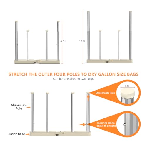 KORRTFID Reusable Storage Bag Drying Rack, Retractable Metal Bottle Drying Rack, Collapsible Cup Draining Rack for Water Bottles, Mason Jars, Mugs, Glass and Sports Bottle(1 Pcs) - size: 1 PC