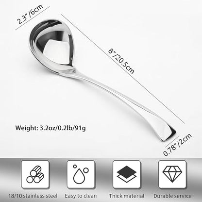 Comicfs Gravy Ladle, 18/10 Stainless Steel Soup Ladle, Small Soup Ladles, Sauce Ladles, Small Serving Spoon, Solid Serving Spoon, Dishwasher Safe, 8-Inch - color: Soup Ladle