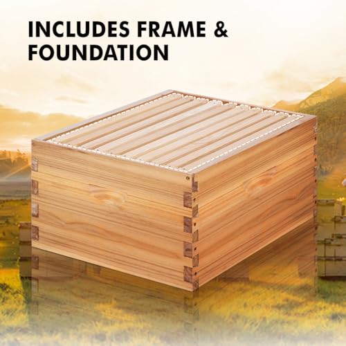 10 Frame Deep Brood Beehive Box Wax Coated Bee Hives Includes Beehive Frames and Waxed Foundations (Unassembled) - size: Brood deep box