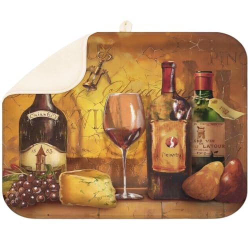 Vintage Wines Dish Drying Mat for Kitchen Super Fast Absorbent Dishes Drainer Mat Large Dishes Drying Pad for Dishes, Pots and Pans, Utensils, Kitchen Countertop Decor 18x24 in - color: Vintage Wines, size: 18"x24"