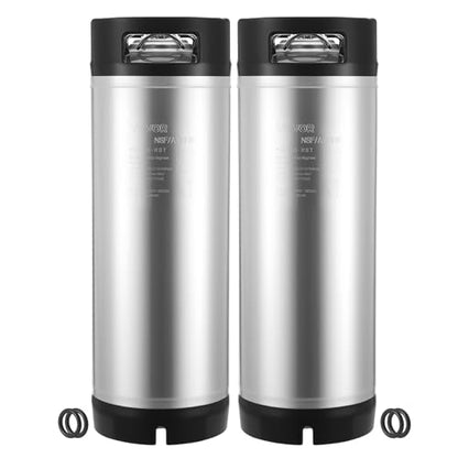 VEVOR Corny Keg, 5 Gallon Ball Lock Keg, SUS304 Cold Brew Kegs with Dual Rubber Handles & Heavy-Duty Rubber Bottom, Brewing Equipment for Home Brewing Party, 2 PCS - size: 5 Gal*2 - Corny Keg