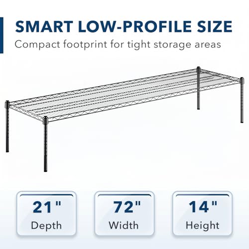 Black Epoxy Wire Storage Shelf, Dunnage Rack, Commercial 1 Tier Small Shelf, 21" x 72" x 14", Heavy-Duty Metal, 600 lbs Capacity - color: Black, size: 21"D x 72"W x 14"H