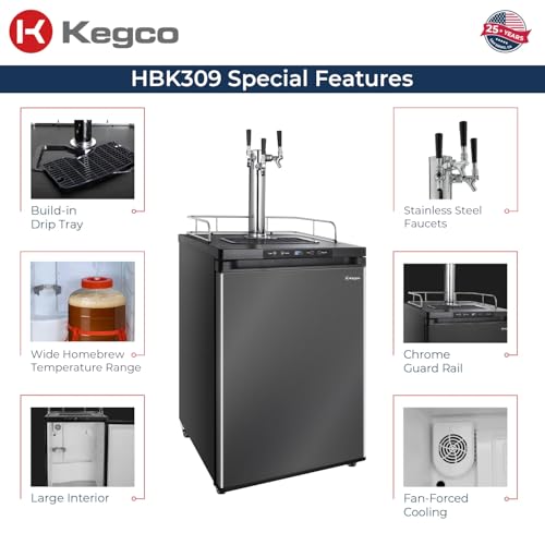 Kegco HBK309X-3 Keg Dispenser, 3 faucet without kegs Black Stainless Steel - color: Black Stainless Steel, size: 3 Tap