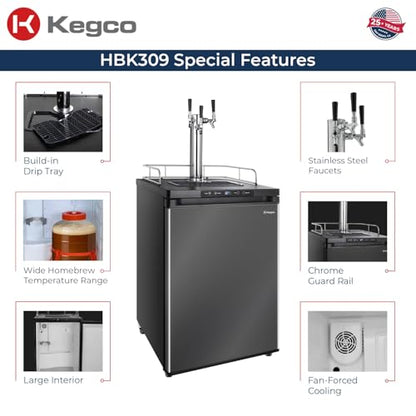 Kegco HBK309X-3 Keg Dispenser, 3 faucet without kegs Black Stainless Steel - color: Black Stainless Steel, size: 3 Tap