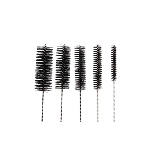 10" Extra Long Tube Brush Set - Large 5 Pack - Black | Flexible nylon straw brushes for bottles, cleaning straws, pipe cleaners, glass, keyboard, detailing and deep cleaning - color: Black, size: Large 5 Pack (8mm 12mm 16mm 20mm 24 mm)