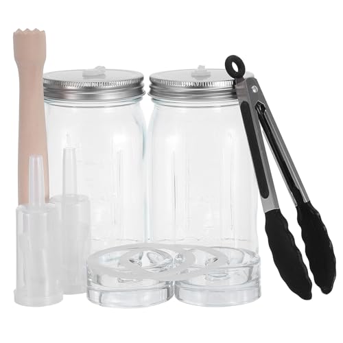 Kichvoe 1 Set Fermenting Weights, Wide Mouth Mason Jar Fermentation Kit with Wood Muddler Lids Glass Weights Airlocks for Home Fermenting Pickling Sauerkraut Cucumber