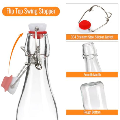8 oz Swing Top Glass Bottles 12 Pack, Flip Caps with Rubber Seal | Airtight, home brewing/kombucha, beverages/oil/vinegar, wine/cider/soda, reusable stopper lids - size: 8oz-12Pack