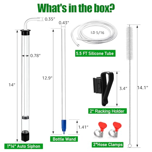 14” Auto Siphon with 12.9” Bottle Wand & 5.5FT Food-Grade Silicone, Beer Wine Siphon Racking Cane fit Liquid Transfer, Effortless Bottling Fermentation Mead HomeBrew Making