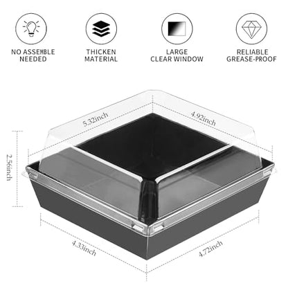 Ocmoiy Charcuterie Boxes with Clear Lids, 5 Inches, 50 Pack, Black | To Go Paper Food Containers, Disposable Bakery Dessert Boxes, For Sandwich, Cookie, Pastry, Cake Slice - color: Black