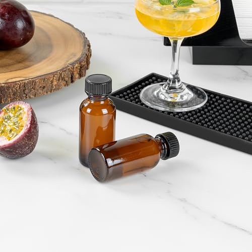Restaurantware Vetri 1 Ounce Boston Glass Bottles, 48 Sample Bottles With Black Phenolic Caps - Dishwashable, Round, Amber Glass Bottle, For Potion, Juice, Ginger Shots, Whiskey, Liquids - color: Amber, size: 1 oz