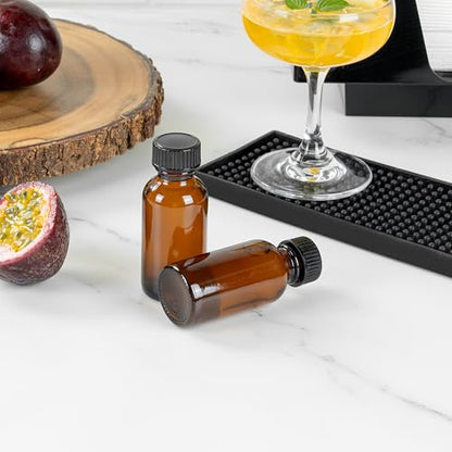Restaurantware Vetri 1 Ounce Boston Glass Bottles, 48 Sample Bottles With Black Phenolic Caps - Dishwashable, Round, Amber Glass Bottle, For Potion, Juice, Ginger Shots, Whiskey, Liquids - color: Amber, size: 1 oz