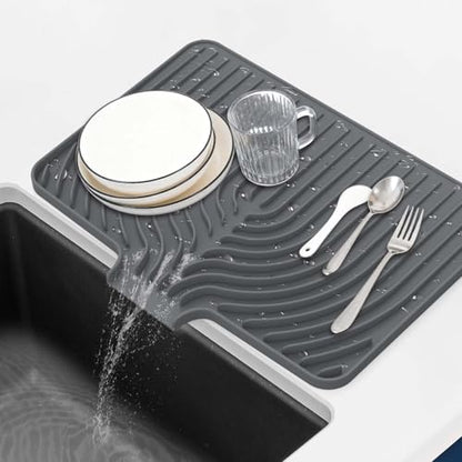 GUUKIN Silicone Dish Drying Mat,17.7" x 11.8 " Drying Matt Kitchen Counter, Dish Drying Rack Mat, Easy Clean Pad for Countertop Protection, Multi-Functional Use, Not applicable Bumps up sink (Grey) - color: Gray, size: 17.7" x11.8"