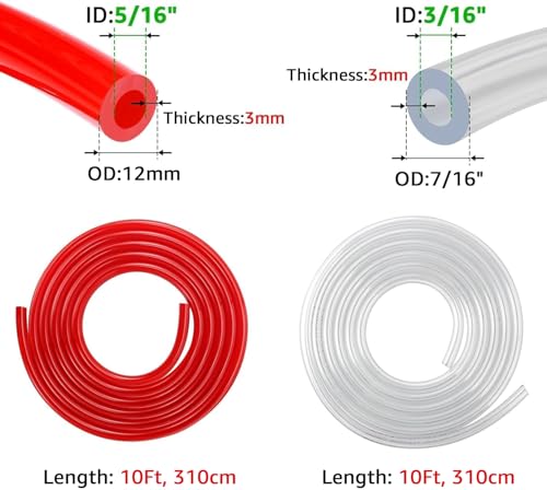 10FT Kegerator Beer Co2 Gas Dual Lines Kit, ID 3/16" Keg Beer Lines Tubing & ID 5/16'' Co2 Gas Hose Food-Grade PVC Tubing Keg Faucet Tube with 6Pcs Hose Clamps for Homebrew - size: 10Ft Beer Line + 10Ft Gas Line