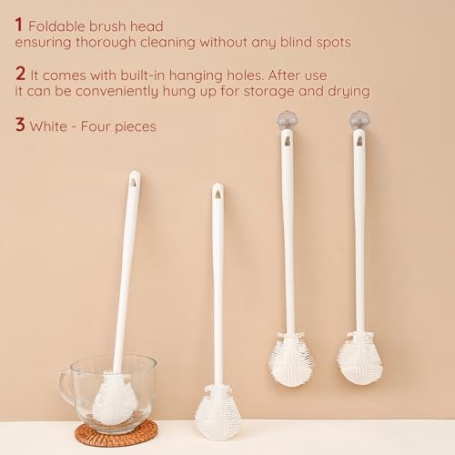 4PCS 360° Flexible Silicone Bottle Brush with Long Handle Soft Bristle Baby Bottle Brush Cleaner for Narrow Neck Water Bottles Straws Jars Deep Cleaning Brush Set 2025 New Bottle Cleaning Brush