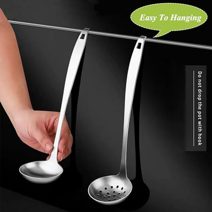 Stainless Steel Soup Ladle,Serving Ladle Scoop And Slotted Spoon Set Of 2 with Hook and Hole for Easy Hanging,Cooking Utensils Set for Kitchen - size: S With Hook