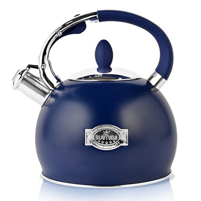 SUSTEAS Stove Top Whistling Tea Kettle - Food Grade Stainless Steel Teakettle Teapot with Cool Touch Ergonomic Handle, With 1 Silicone Pinch Mitt Included, 2.64 Quart,NAVY BLUE - color: Navy Blue
