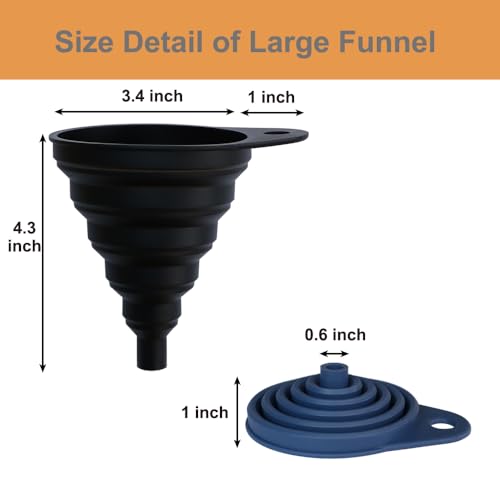 Funnels for Kitchen Use Set of 4, Silicone Collapsible Funnels for Filling Bottles, Food Grade Funnel for Liquid Powder Transfer, Foldable Kitchen Utensils