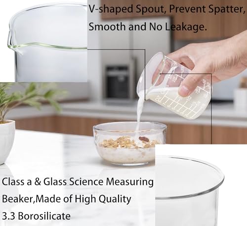 Ackers Etched Graduated Glass Measuring Cup - V-Shaped Spout- High Borosilicate Glass Measuring Cup for Kitchen or Dining, Easy to Read, 250ml (8oz, 1 Cup) - size: 250 ML (8 OZ, 1 Cup)