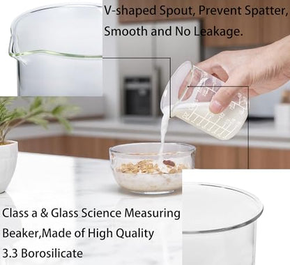 Ackers Etching Scale Glass Measuring Cup Set-V-Shaped Spout，Includes 60ml(2OZ), 120ml(4OZ), and 250ml(8OZ) Glass Measuring Beaker for Kitchen or Restaurant, Easy to Read - size: 60ML/120ML/250ML