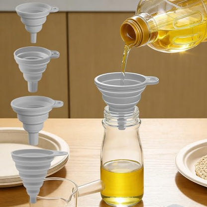 4PCS Silicone Collapsible Funnels Set for Kitchen Use Compact and Portable Liquid Transfer Tool, Collapsible Gadgets(Gray) - color: 4PCS-Gray