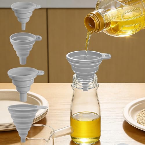 4PCS Silicone Collapsible Funnels Set for Kitchen Use Compact and Portable Liquid Transfer Tool, Collapsible Gadgets(Gray) - color: 4PCS-Gray