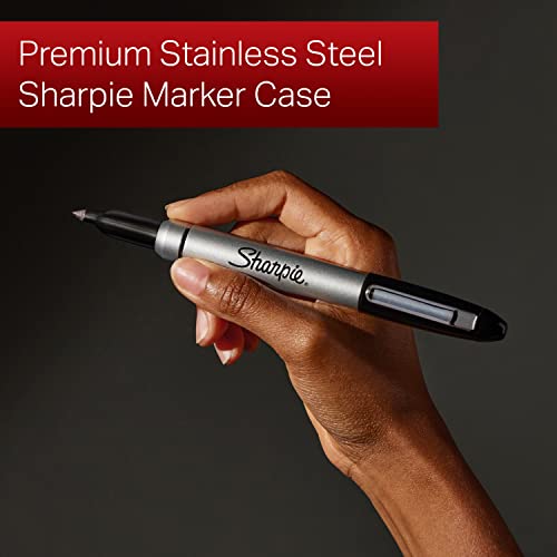 Sharpie Permanent Markers with Stainless Steel Marker Case Fine Point Black 6 Count - size: 6 Count (Pack of 1)