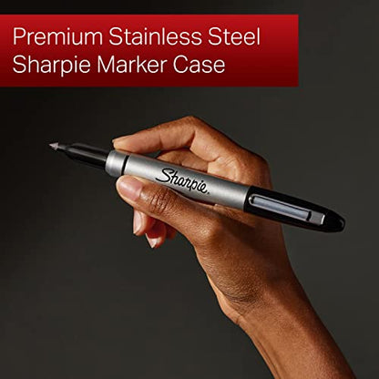 Sharpie Permanent Markers with Stainless Steel Marker Case Fine Point Black 6 Count - size: 6 Count (Pack of 1)