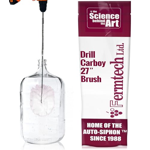 Turbo Carboy Cleaner Brush 27" Long Power Drill Attachment Bendable Plastic Bristle Cleaning Brush Clean Water Jugs Carboys Pails Demijohns w/Ease Attaches to Standard drill for Turbo Cleaning Action
