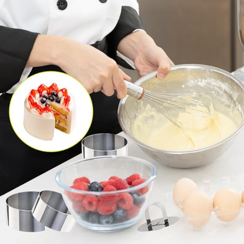 Uncle Jack 4 Pieces Round Cake Ring Molds, Stainless Steel Cake Ring Mold with Pusher, for Kitchen Tools, Baking Pastry, Mousse (Include 4 Rings and 2 Pushers) - size: Round 2 PCS 3 1/8" + 2 PCS 2 3/8"