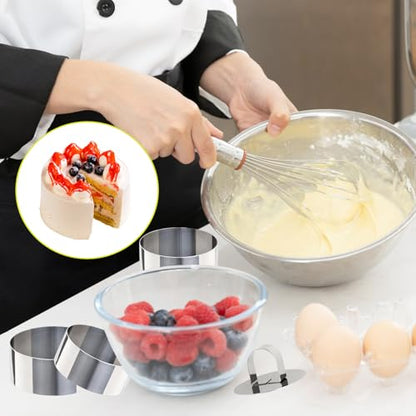 Uncle Jack 4 Pieces Round Cake Ring Molds, Stainless Steel Cake Ring Mold with Pusher, for Kitchen Tools, Baking Pastry, Mousse (Include 4 Rings and 2 Pushers) - size: Round 2 PCS 3 1/8" + 2 PCS 2 3/8"