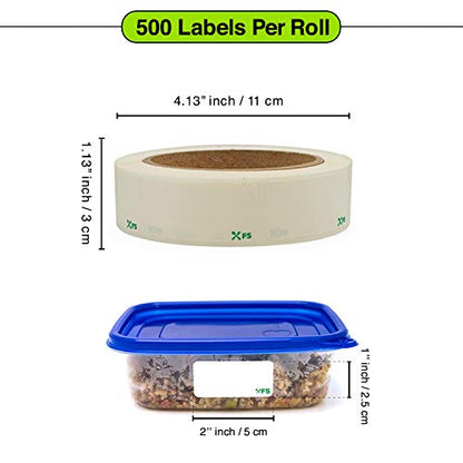 Food Labels Dissolvable by Food Safe - Leaves No Adhesive Residue Dissolves in Water in 30 Seconds Perfect for Reusable Containers - 500 Labels Per Roll