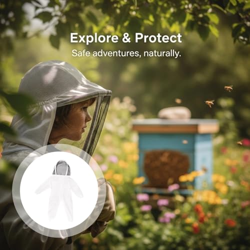 Young Beekeeping Outfit with Gloves, White Breathable Bee Suit, Full Body Protection, 15.7 X 11.8 X 0.8 In/40 X 30 X 2 Cm