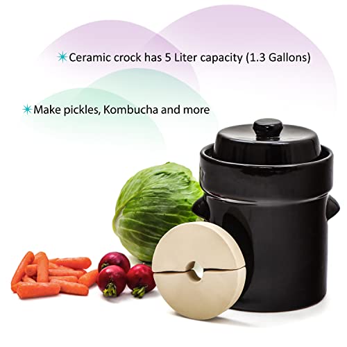 Fermentation Jar Crock Stoneware Pickling Set with Weights and Cabbage Tamper by Trademark Innovations