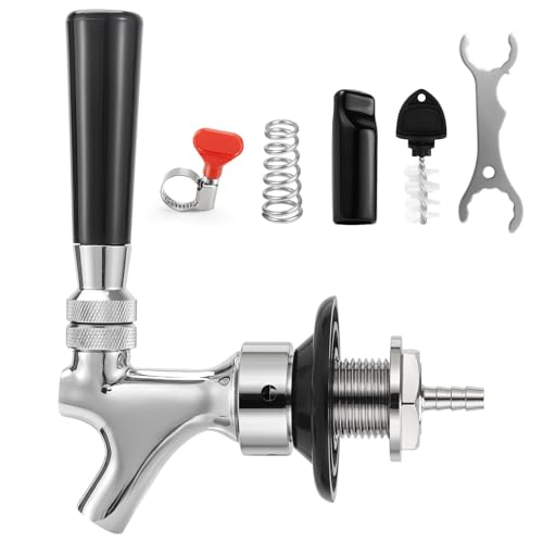1-1/2'' Draft Beer Faucet Shank, 1/4'' Beer Line Barb No Leak No Drip No Stick Stainless Core Kegerator Brew Tap Beer Shank Dispenser Self-Closing Spring Tap Brush Spanner Wrench Hose Clamp - size: 1-1/2''