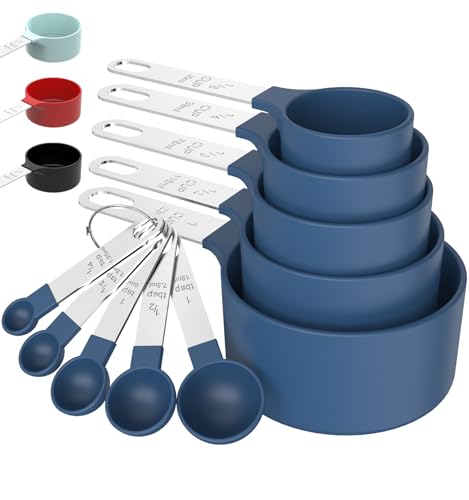TILUCK Measuring Cups & Spoons Set, Stackable Cups and Spoons, Nesting Measure Cups with Stainless Steel Handle, Kitchen Gadgets for Cooking & Baking (Blue) - color: Blue